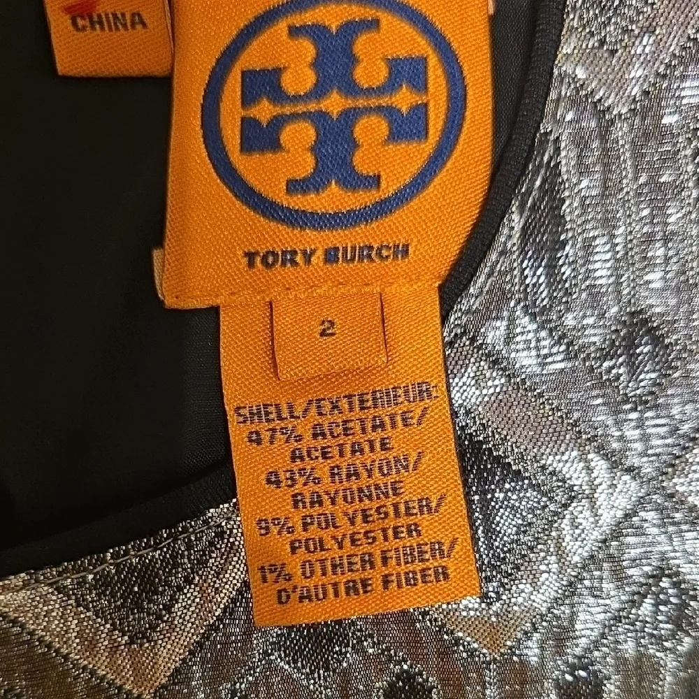 Tory Burch Metallic Silver and Black Mini Dress EUC